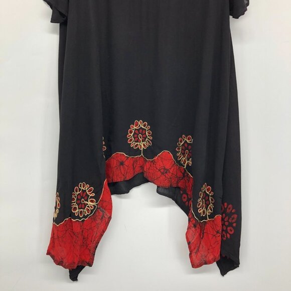 Shiva Fashions Rayon Black & Red High Low Hindi-style Tunic Blouse OS - Picture 5 of 15